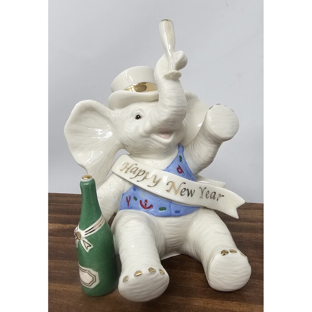Lenox Toasting The New Year Porcelain Elephant Figurine 5" Champagne Top Hat